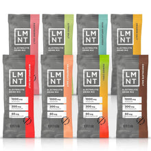 LMNT electrolyte drink mix stick pack variety, assorted flavor labels