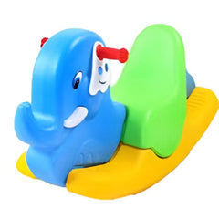 Huitich colorful elephant rocker for kids with blue elephant front and green seat on yellow base
