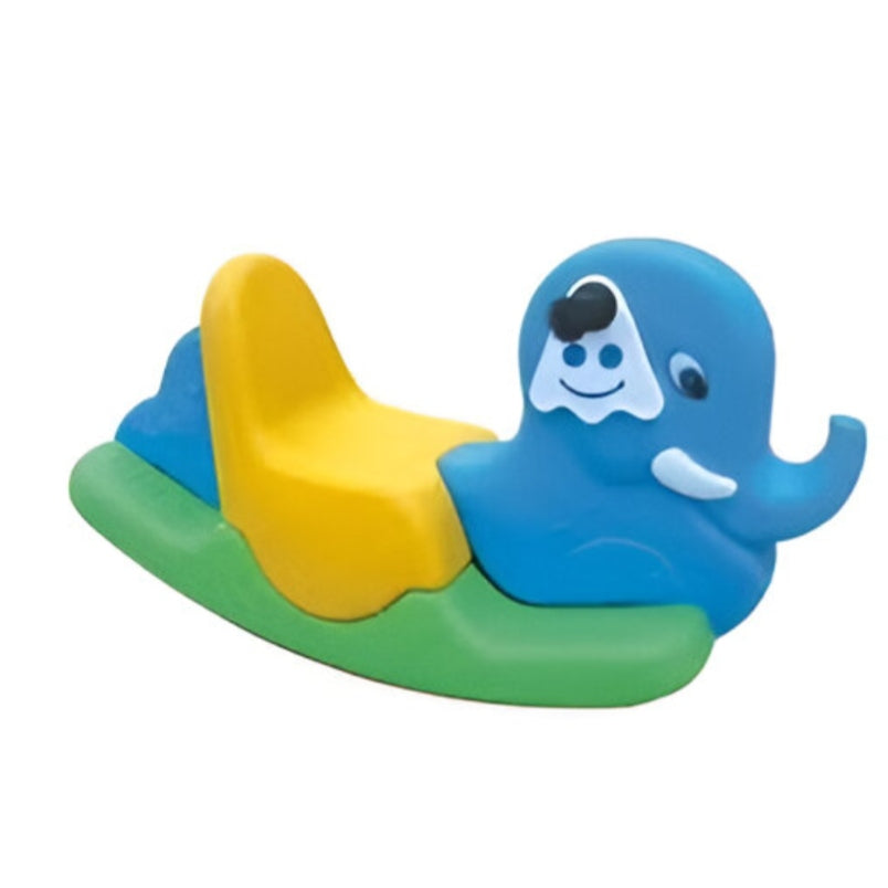 Huitich colorful elephant rocker for kids with blue, yellow, and green design for safe indoor play