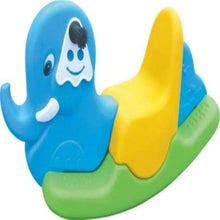 Kids elephant rocking chair, blue body, yellow seat, green rockers
