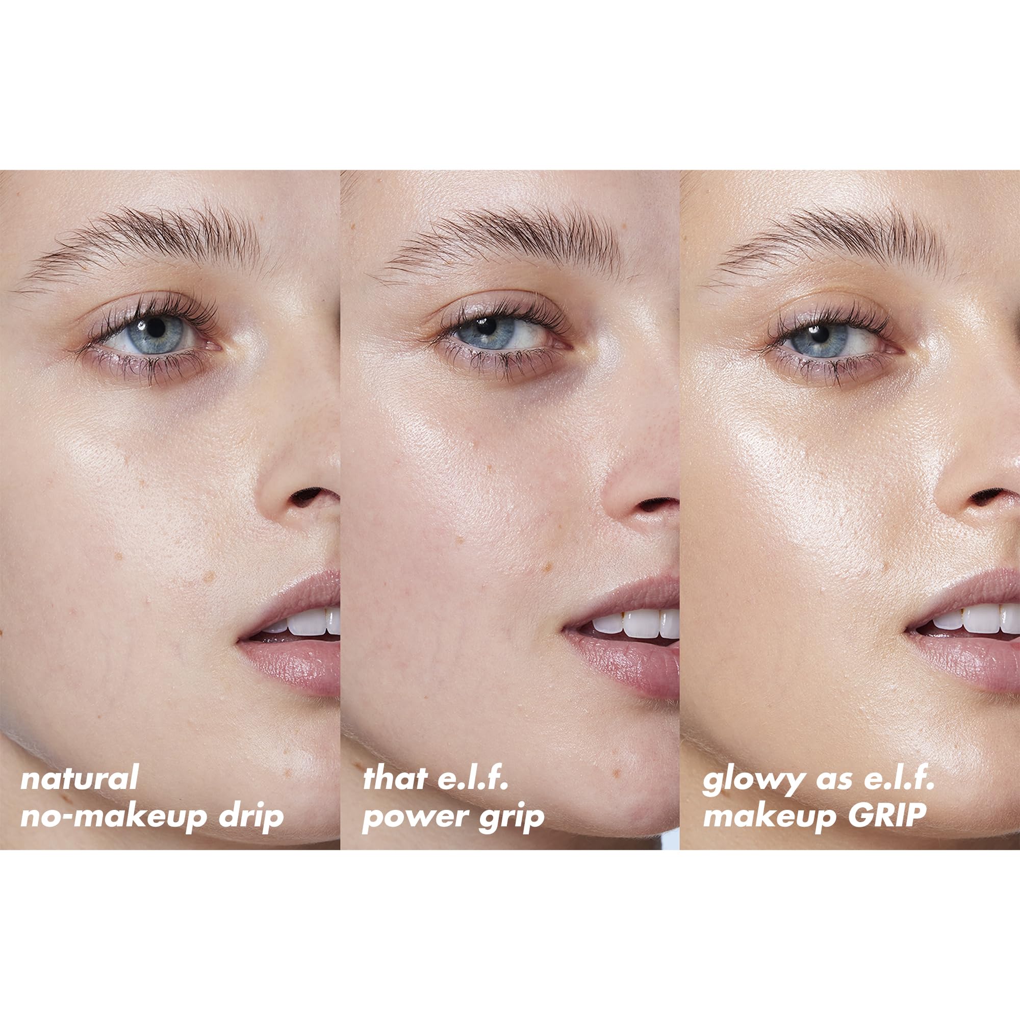 e.l.f. hydrating niacinamide face primer showing natural skin to glowy makeup grip results