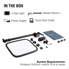Elgato Key Light for streaming with key light panel, master mount, power supply, and quick start guide