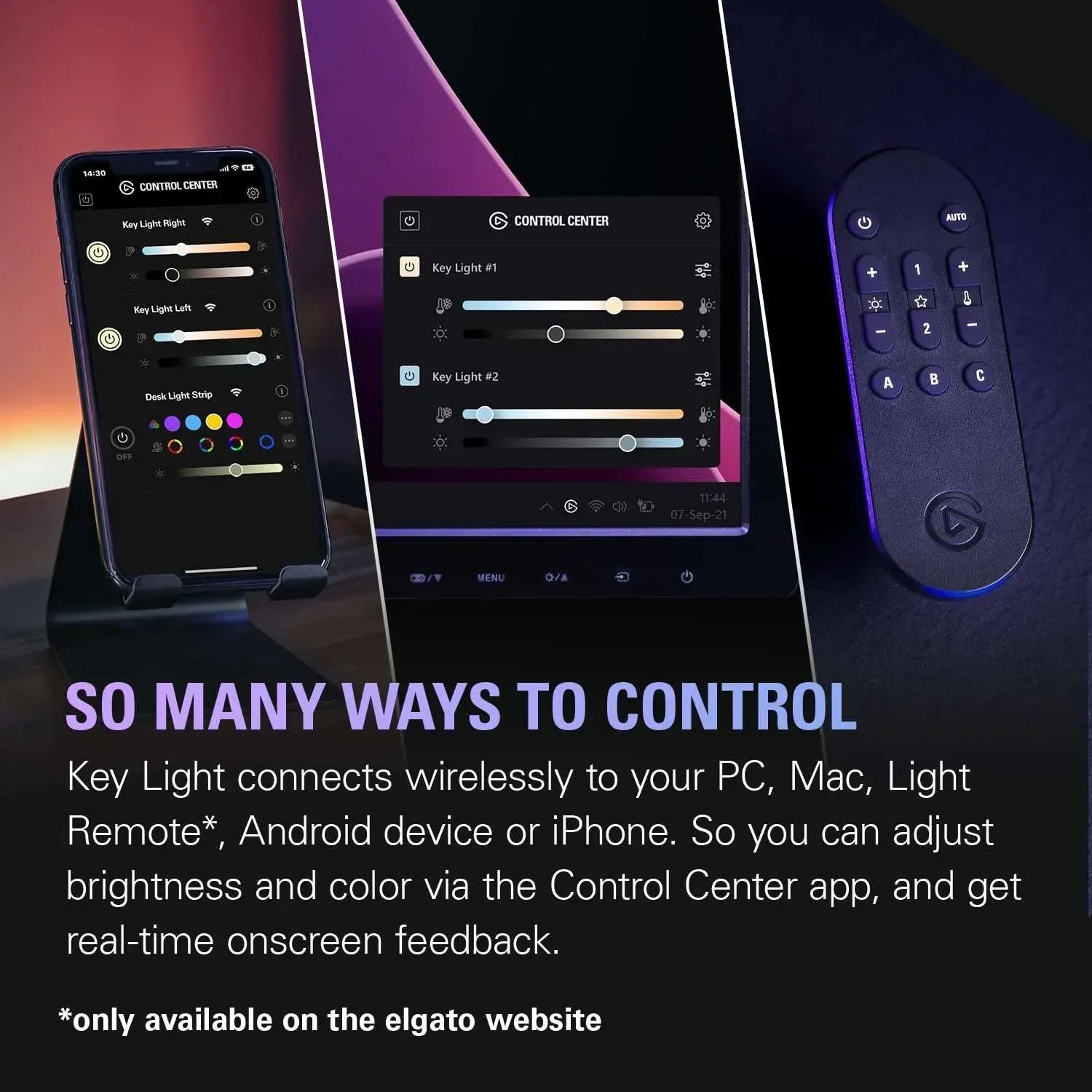 Wireless LED key light control screens and remote handset