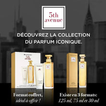 5th Avenue perfume collection promotional graphic with multiple bottles