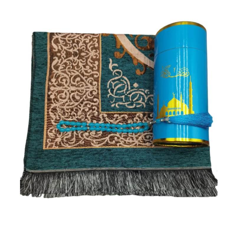 Huitich embroidered prayer mat set with intricate patterns and blue carrying case