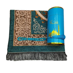 Huitich embroidered prayer mat set with intricate patterns and blue carrying case