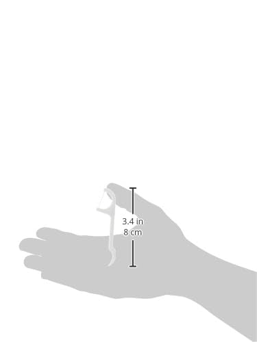 Enfresh floss toothpicks 100 pack single white floss toothpick held over hand showing 3 point 4 inch length