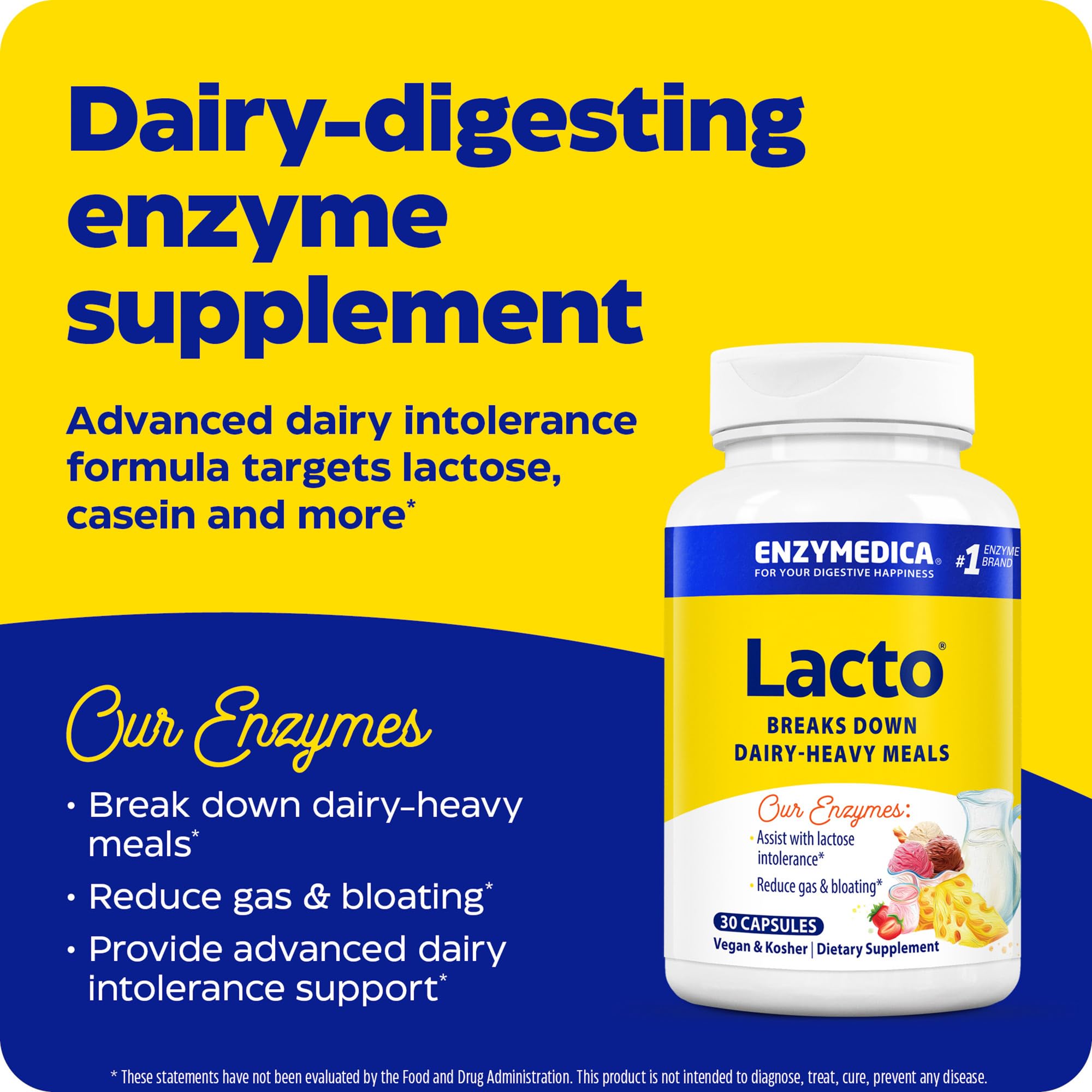 Enzymedica Lacto bottle dairy digesting enzyme supplement for dairy intolerance digestive enzymes and reduced bloating