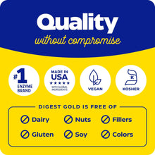 Digest Gold quality seal panel: vegan, gluten free, made in USA, kosher