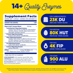 Enzymedica showing 14 plus quality enzymes 23K DU amylase 80K HUT protease 4K FIP lipase digestive enzyme supplements UAE