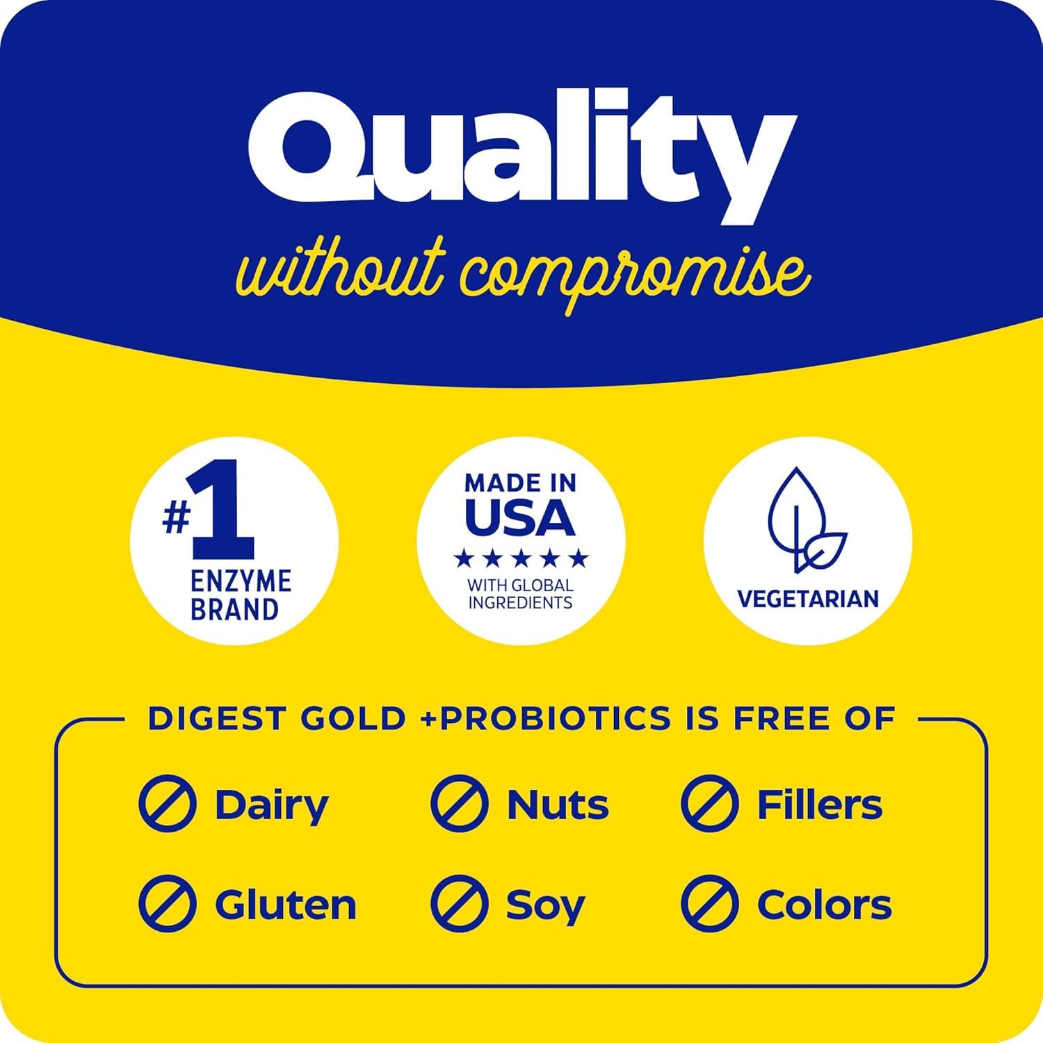 Enzymedica label Quality without compromise with icons for digestive enzymes with probiotics UAE free of dairy gluten nuts soy