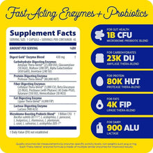 Digest Gold + Probiotics Supplement Facts panel with enzyme and probiotic blend info