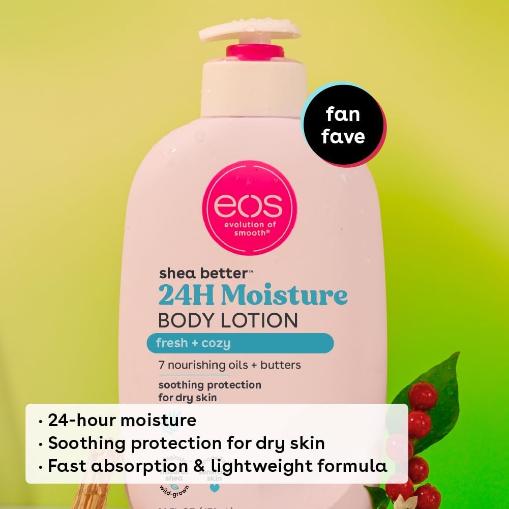 eos shea butter body lotion 24-hour moisture with nourishing oils and butters for dry skin