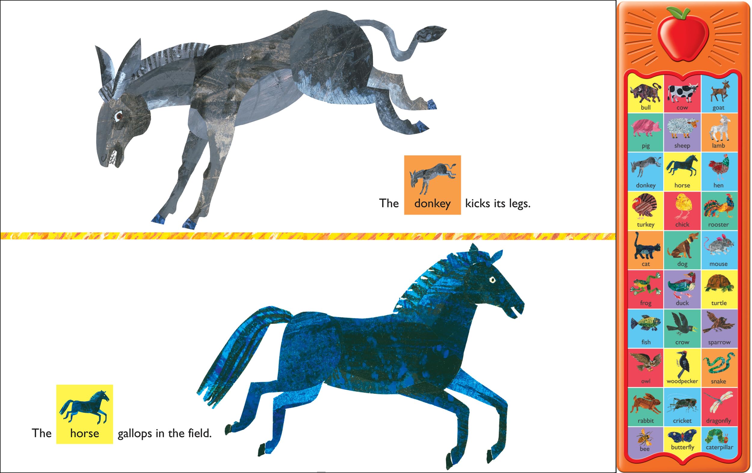 Eric Carle Around The Farm book with donkey and horse illustrations and a colorful sound panel