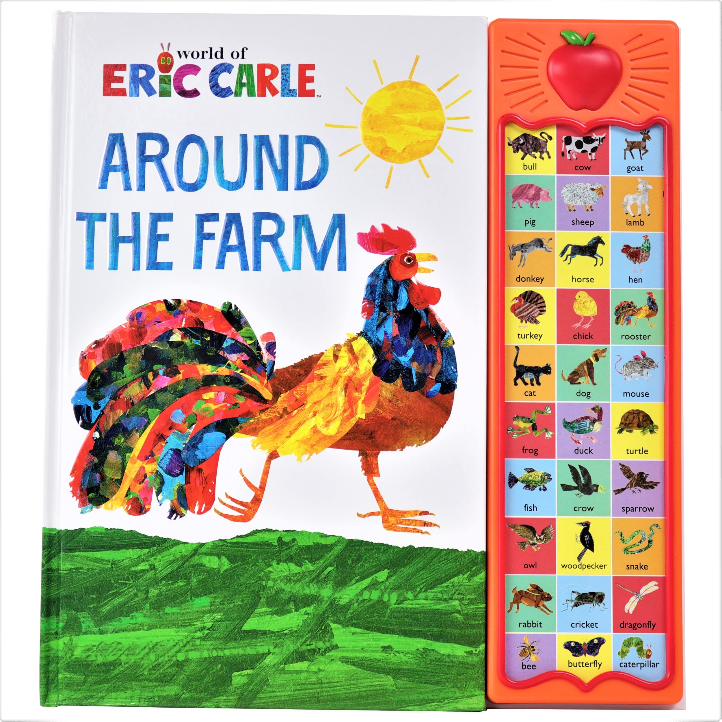 Eric Carle Around The Farm book with colorful rooster illustration and interactive animal sound panel
