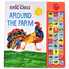 Eric Carle Around The Farm book with colorful rooster illustration and interactive animal sound panel