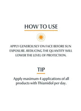 Sunscreen how-to-use card with apply before sun exposure instructions