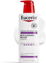 Eucerin lotion bottle with red pump on white 500 mL package.