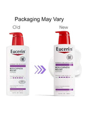 Eucerin Roughness Relief Lotion for dry bumpy skin in old and new packaging side by side