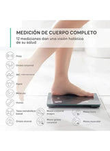 Body composition scale with foot placement and health metric icons, eufy