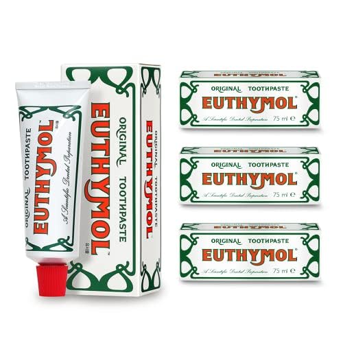 Euthymol original toothpaste triple pack 75 ml three boxed tubes and one tube with red cap