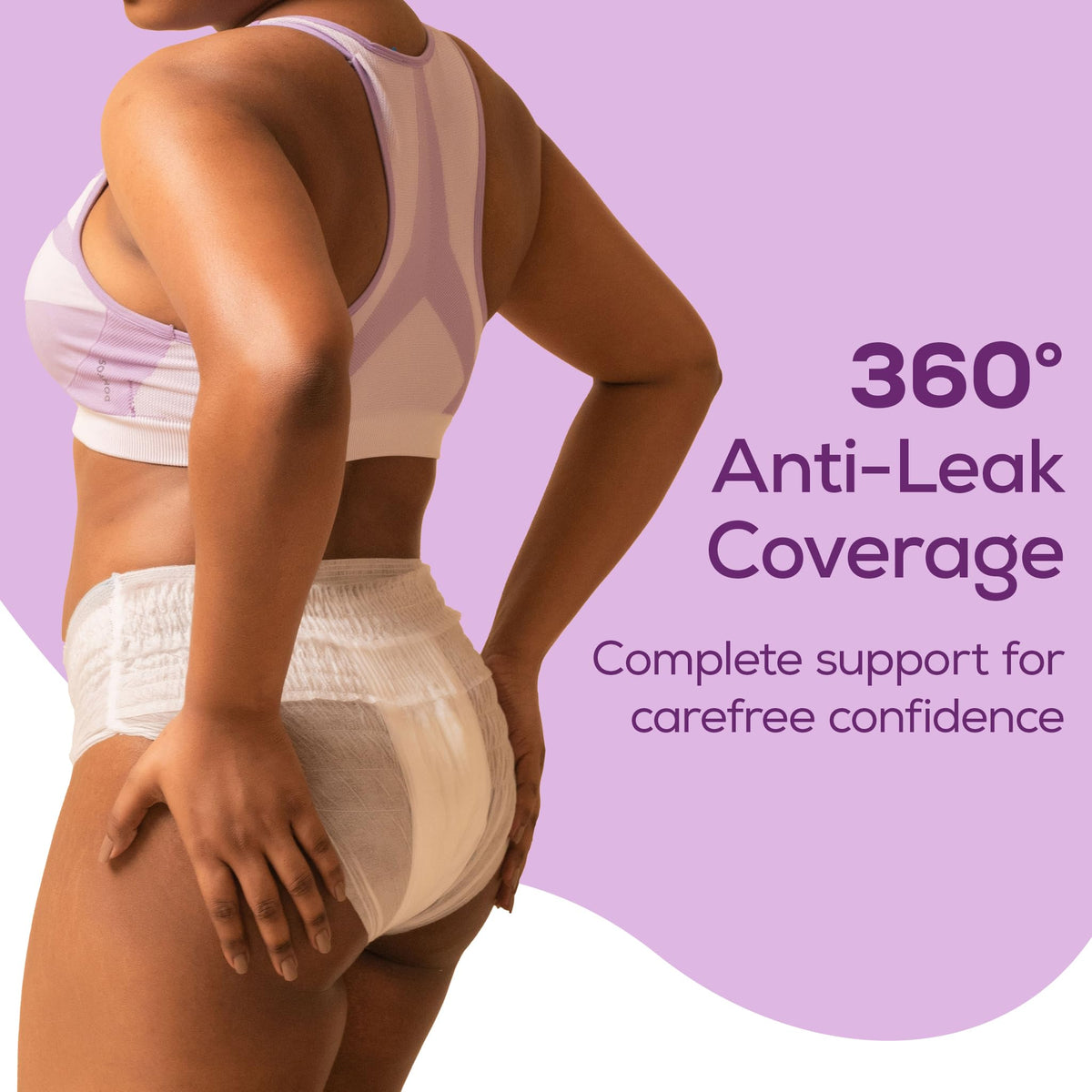 Evereve model wearing white ultra absorbent period panties showing full back coverage and anti leak support