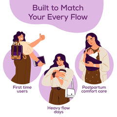 Evereve illustration of three women showing ultra absorbent period panties for first time users heavy flow and postpartum care