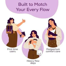 Illustrated disposable period panties highlighting heavy flow and snug fit