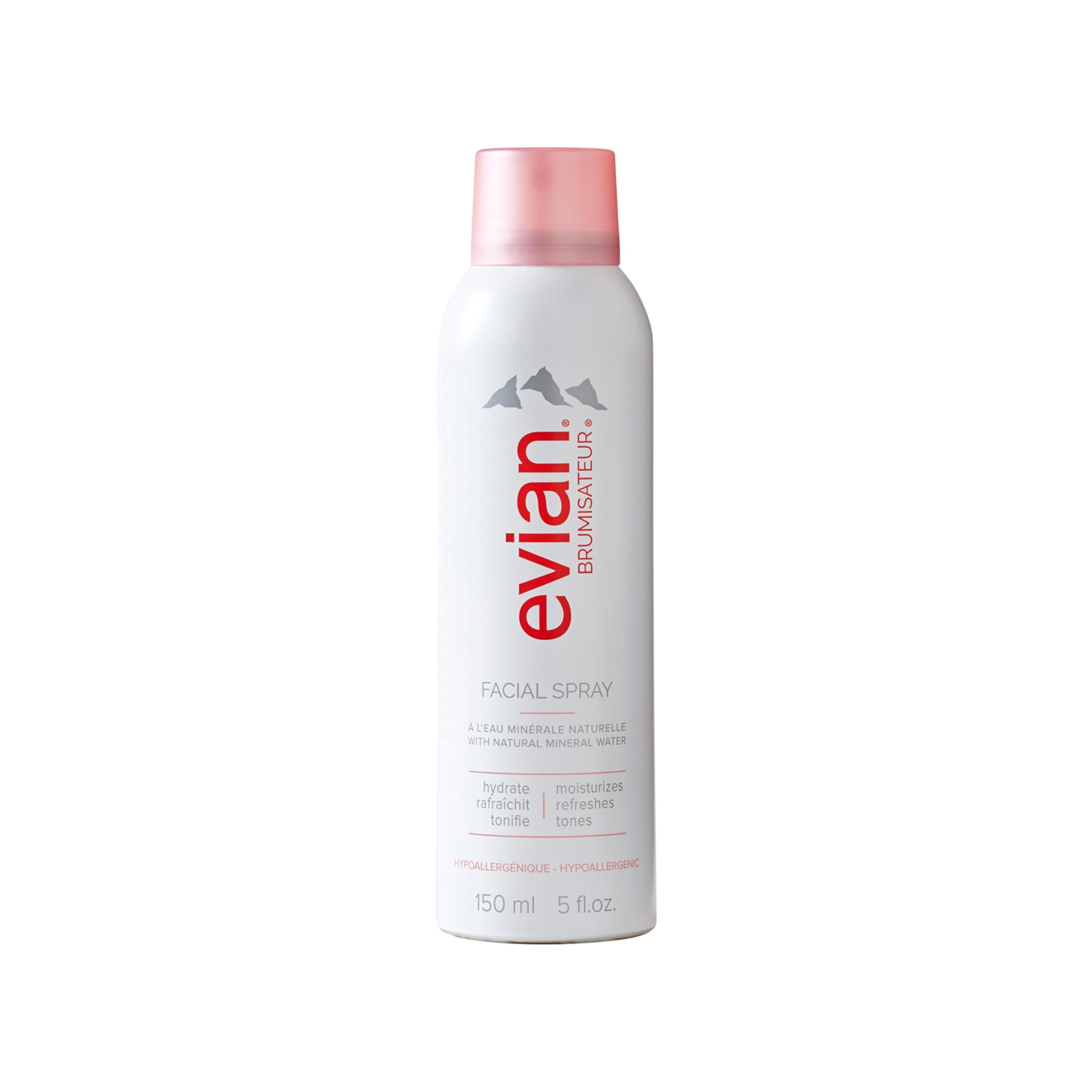 Evian facial spray 5 oz hydrating mineral water mist in white and pink bottle