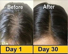 Hair before and after split photo labeled Day 1 and Day 30