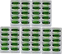 Blister pack of green soft gel capsules