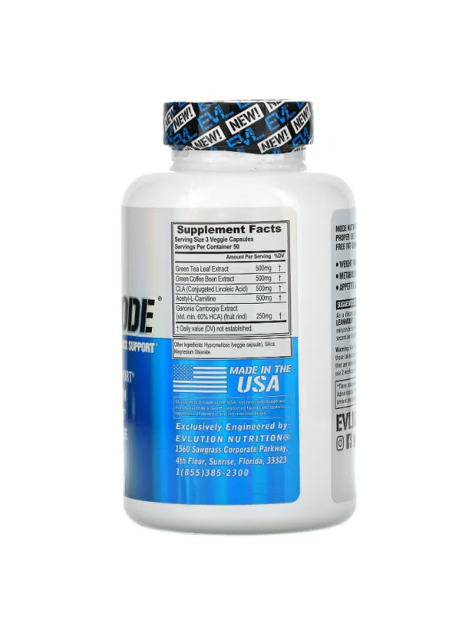 EVLUTION NUTRITION LeanMode stimulant-free fat burner supplement bottle with supplement facts label