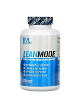 LeanMode supplement bottle, blue/white label, screw-top cap, 50 servings