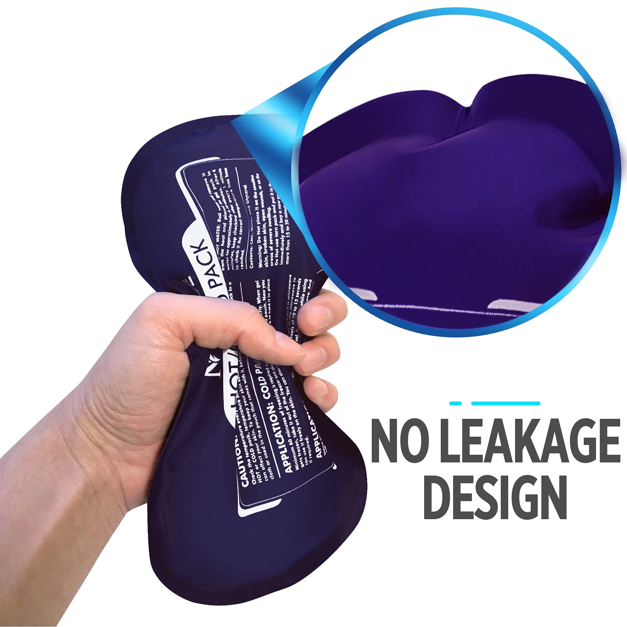 Excefore purple reusable gel ice pack for injuries and pain relief with no leakage design being squeezed