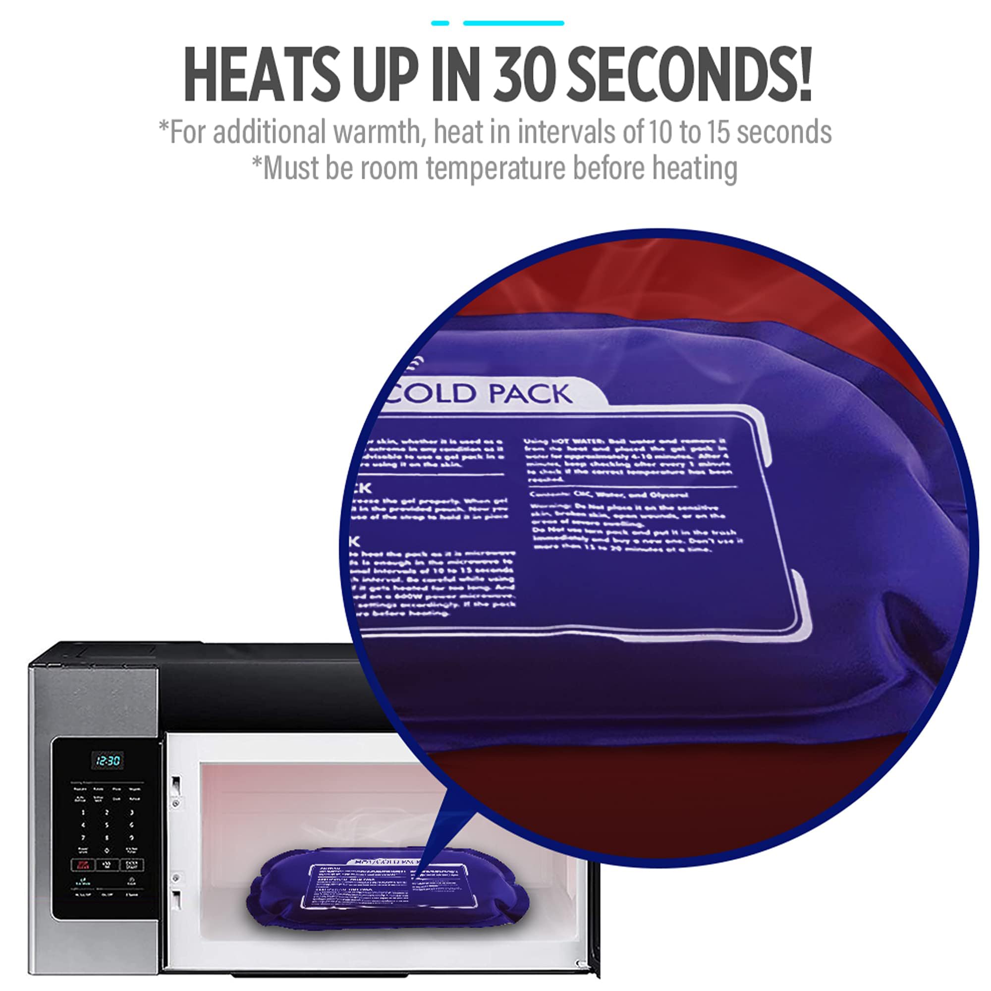 Excefore microwaveable gel ice pack for injuries and pain relief heating in microwave showing 30 second heat up