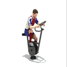 Home stationary exercise bike with curved handlebars and front wheel flywheel