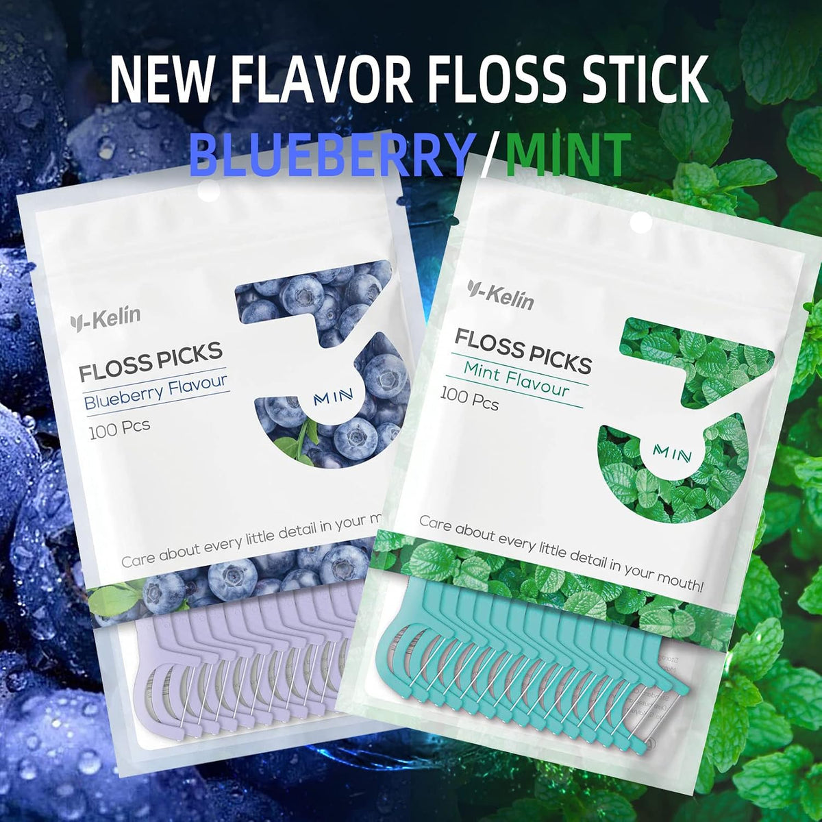 Y-Kelin Dental Floss-100 Pcs Dental Floss Toothpick,Teeth Stick,Tooth Picks,Floss Picks,Teeth Cleaning (Mint, 100 pcs) (100 Count (Pack of 2), Mint)