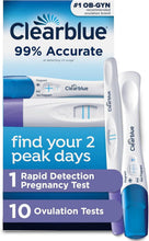 Clearblue ovulation and pregnancy test kit box with 10 ovulation tests and 1 pregnancy test