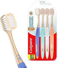 Colgate ultra-soft toothbrush combo pack with 4 soft-bristle brushes, beige and blue handles