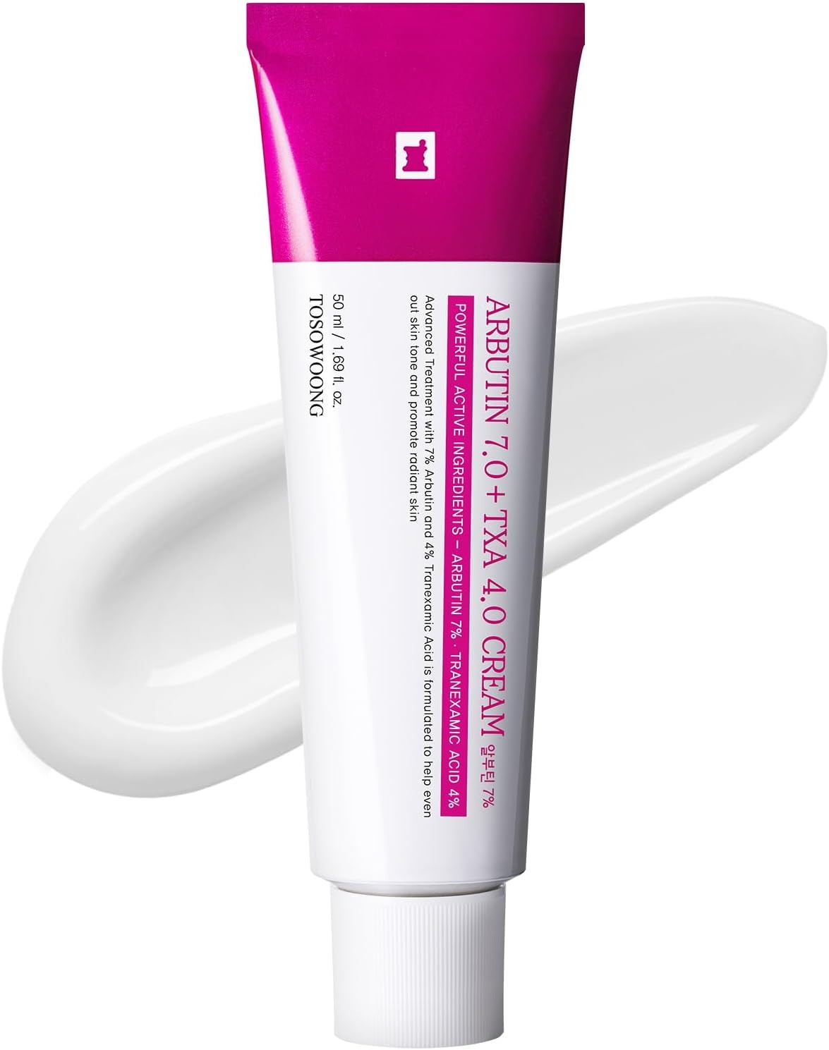 TOSOWOONG Arbutin 7% + Tranexamic Acid 4% Cream for Dark Spots, Brightening | 70,000ppm Arbutin + 40,000ppm TXA, Niacinamide, Glutathione for Blemishes & Freckles, Glow, Korean Skincare, 50ml/1.69 fl oz
