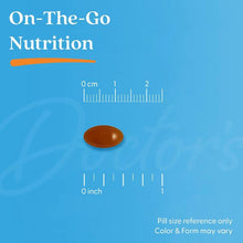 Brown lutein softgel capsule with size reference markings