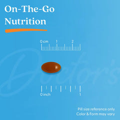 Brown lutein softgel capsule with size reference markings