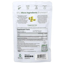 Bromelain supplement label back with supplement facts, QR code, and barcode