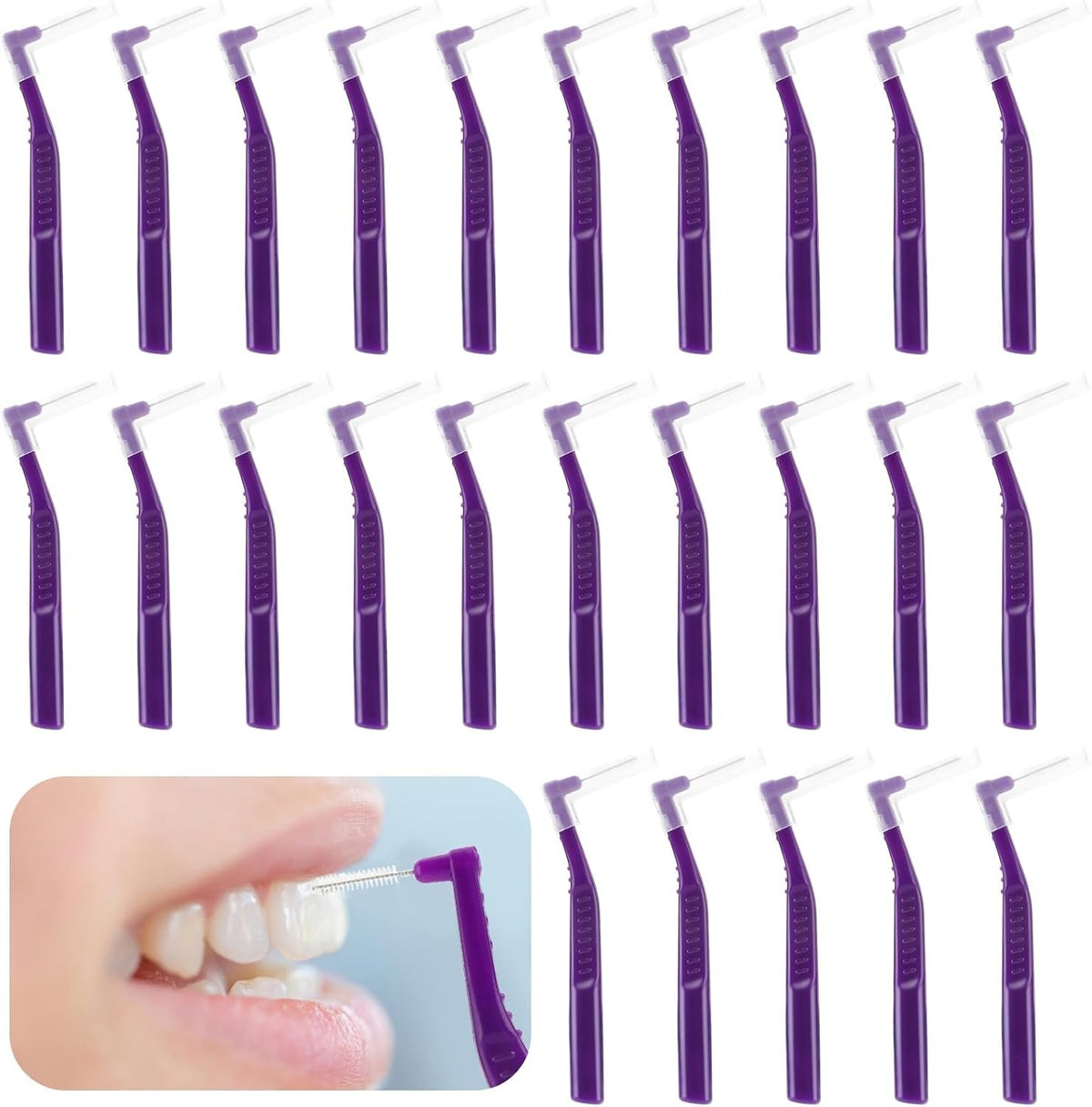 Prasacco 25 Pcs Interdental Brush, Dental Brushes for Between Teeth and Gums Small L Shaped Interdental Brushes Universal Teeth Braces Angle Alternative Brushes Tooth Cleaning Tool(Purple 1mm)