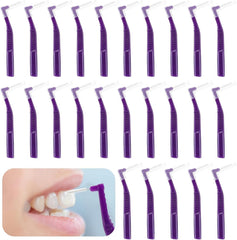 Prasacco 25 Pcs Interdental Brush, Dental Brushes for Between Teeth and Gums Small L Shaped Interdental Brushes Universal Teeth Braces Angle Alternative Brushes Tooth Cleaning Tool(Purple 1mm)