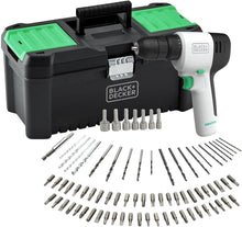 Black+Decker Reviva drill kit with tool case, drill, and assorted bits and sockets