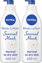 NIVEA Sensual Musk body lotion bottle, blue pump, 400 ml, normal to dry skin