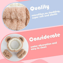 Plush bear-ear face wash headband with inner ring and two wrist cuffs, soft coral