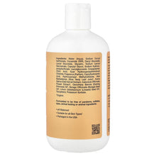 Peach shampoo and body wash bottle, back label with ingredients and barcode