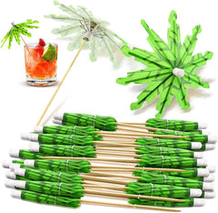 ELECDON Toothpicks Paper Umbrellas Tropical Coconut Palm Tree Bamboo Toothpicks Handmade Cocktail Parasol Sticks for Cocktail Decorations Hawaii Party Decoration 50 Pieces Green